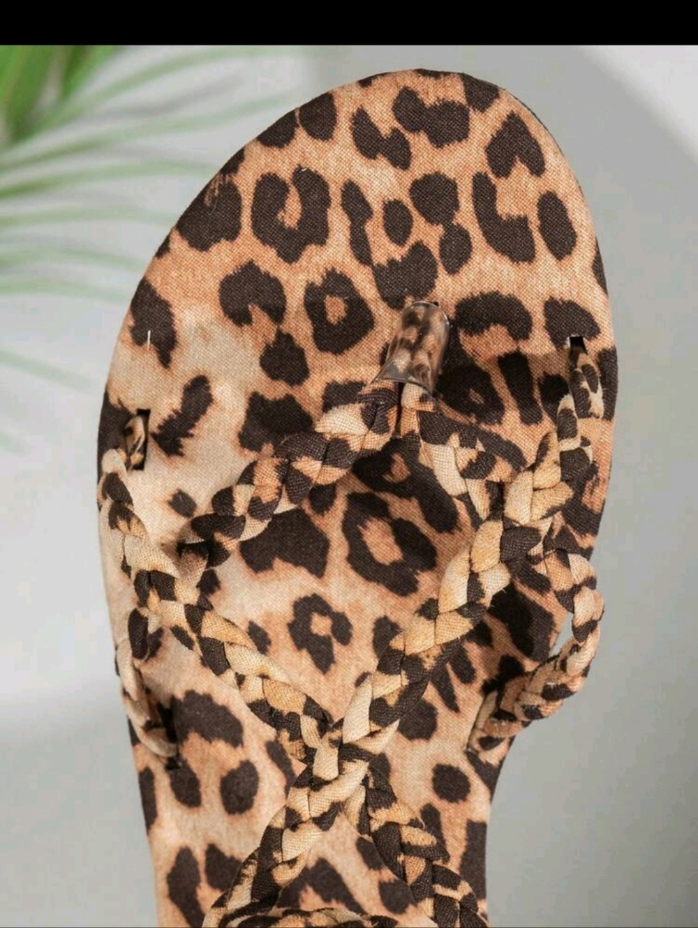 Leopard Print Strappy Flat Sandals - Tan/Black - Picture 6 of 6